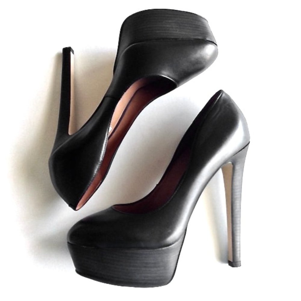 Steve Madden-Black "Daeva" Leather Platform Pumps - Picture 2 of 8